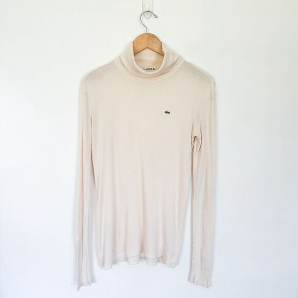 Lacoste Women’s Lightweight Cotton Modal Micro Rib Cream Turtleneck - Picture 1 of 6